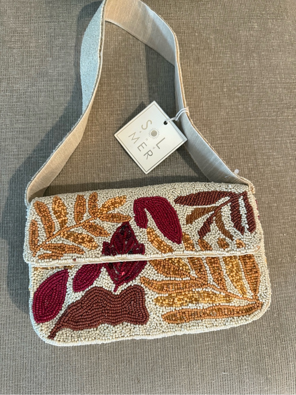 Sol de Mer Beaded Shoulder Bag in Cream, Rust & Burgundy